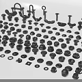 Different Types of Black Metal Mechanical Parts With Bolts Nuts Washers Hooks