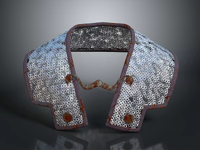 Ancient Silver Scale Armor Weapon For Neck Protection With Brown Riveted Edges 3d model