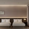 Elegant Modern Luxury Hotel Guest Room With Built In TV Wall And Functional Coffee Station