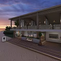 Beachfront Sunset Restaurant With Open Air Terrace Steps And Ocean View Lights