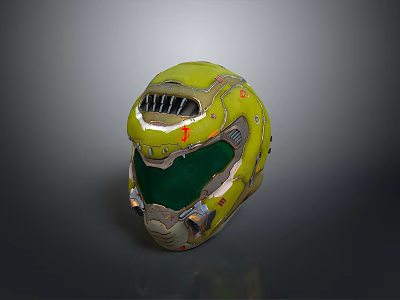 Green Military Weapon Helmet With Protective Visor And Tactical Combat Design 3d model