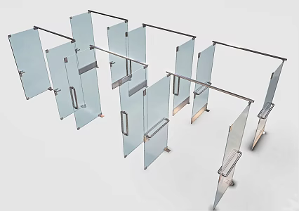 Modern glass door office double open glass door glass single door shower glass door office stone glass door 3d model