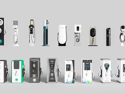 Public Electric Vehicle Charging Stations with Various Modern Designs and Styles 3d model