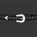 Black Belt With White Polka Dots And Silver Metal Buckle For Fashion Outfits