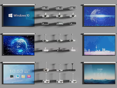 Advanced Projection Monitoring System With Multiple Screens Cameras And Digital Displays 3d model