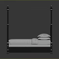 Elegant Four Poster Bed With Metal Posts White Mattress And Pillows