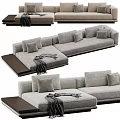 Modern Light Gray Sectional Sofa with Plush Pillows Soft Throw Blanket and Round Decorative Balls 3d model