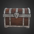 Antique Wooden Chest With Brown Wood Silver Metal Bands And Lock Design