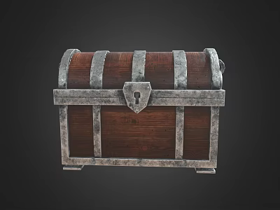 Antique Wooden Chest With Brown Wood Silver Metal Bands And Lock Design 3d model