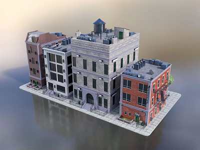 Classic Modern Detached Villa With Red Brick Facade Gray Stone Walls And White Window Frames 3d model