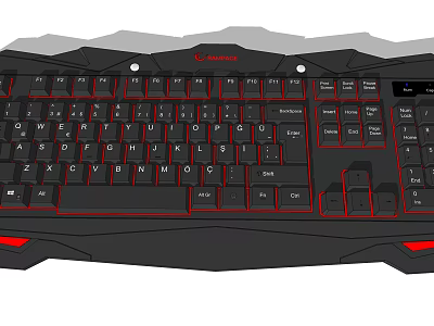 Redragon Black And Red Gaming Keyboard With Mechanical Switches And LED Backlight 3d model