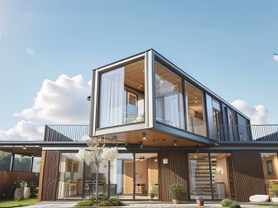 Modern Contemporary House Exterior With Large Glass Windows Wooden Siding And Outdoor Garden 3d model
