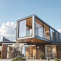 Modern Contemporary House Exterior With Large Glass Windows Wooden Siding And Outdoor Garden