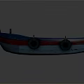 Wooden Boat Blue And Red Painted With Wooden Seats And Two Tires On Sides