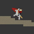 Man In White Costume With Red Cape Standing On Wooden Platform Display Scene