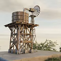 Modern water tower windmill lookout landscape sketch farmhouse farm photo device game scene 3d model