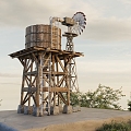 Modern water tower windmill lookout landscape sketch farmhouse farm photo device game scene 3d model