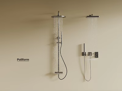 Pollform Modern Wall Mounted Shower Systems With Handheld Sprayers And Water Flow 3d model