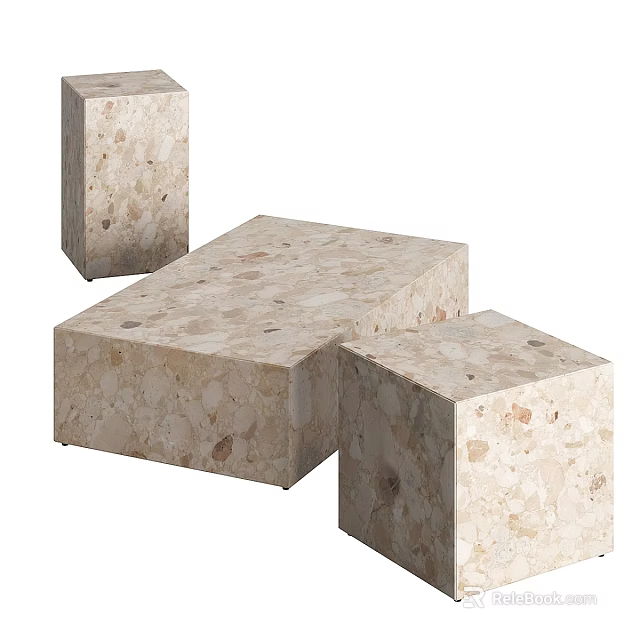 Elegant Modern Coffee Table With Beige Stone Cube Design And Natural Texture 3d model 