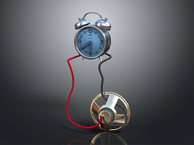 Vintage Alarm Clock With Two Bells Round Dial Red Wire And Gold Gear 3d model