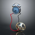 Vintage Alarm Clock With Two Bells Round Dial Red Wire And Gold Gear