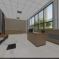 Modern School Classroom Interior With Desks Chairs Teacher's Desk Blackboard And Windows