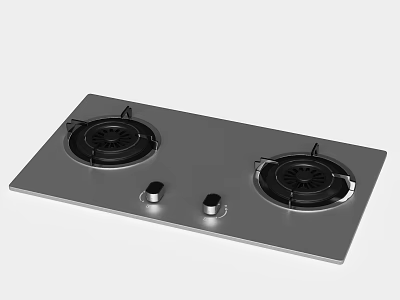 Modern Stainless Steel Gas Stove With Two Burners And Control Knobs 3d model