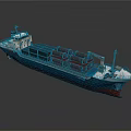 Blue And Brown Cargo Ship With Deck Loaded Pipe Containers And Masts