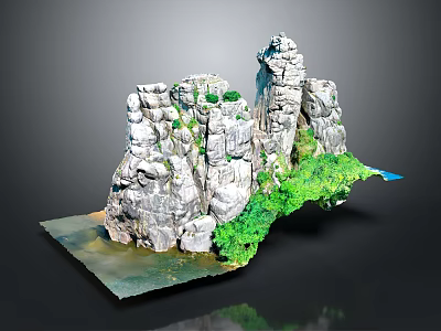 Detailed Rockery Model With Natural Stone Structure And Lush Green Plants On Base 3d model