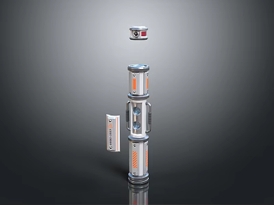Modern Vertical Cylindrical Structure With Orange Stripes Top Device And Control Panel 3d model