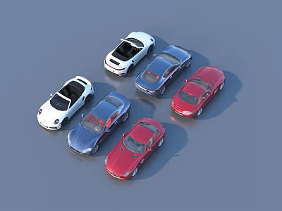 Six Different Colored Sports Cars Arranged in Formation on Gray Background 3d model