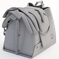 Stylish Blue Leather Handbag With Gray Gloves And Golden Accents Details