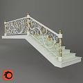 Ornate Staircase With White Railings Gold Decorative Accents And Polished Stone Steps