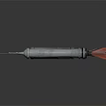 Shiny Metallic Laboratory Syringes With Brown Substance And Red Needle Tips