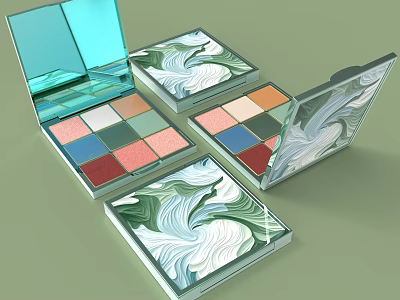 Vibrant Eyeshadow Palettes With Marble Texture Cases Open Design And Multicolor Shades 3d model