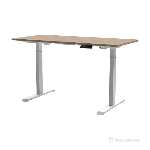 Height Adjustable Standing Office Desk With Wooden Top And Metal Legs 3d model 