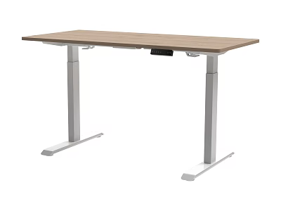 Height Adjustable Standing Office Desk With Wooden Top And Metal Legs 3d model