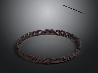 Circular Barbed Wire Mesh Ring With Single Barbed Stick On Dark Background 3d model