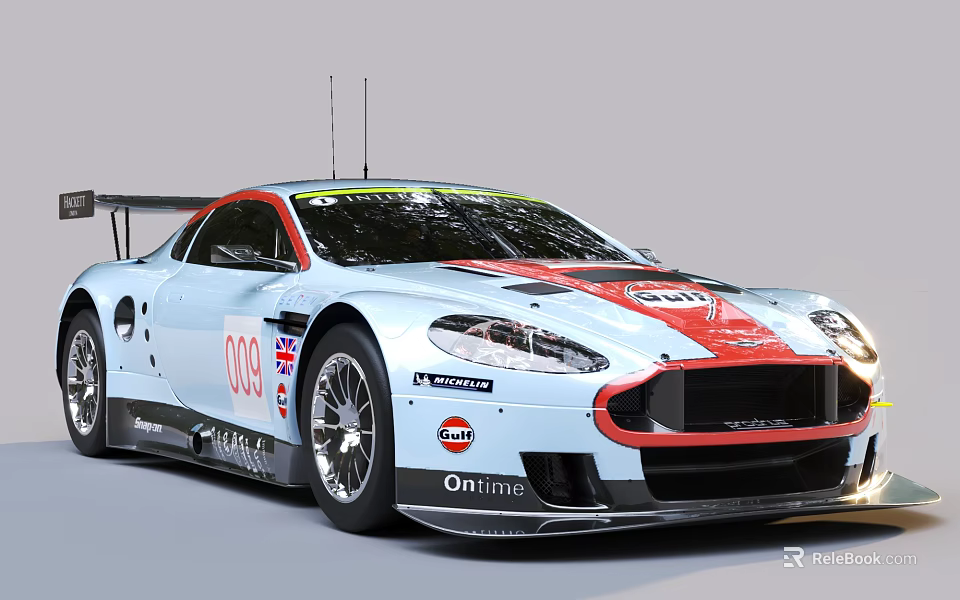 Light Blue Aston Martin Racing Car Exterior With Red Details 3d model 