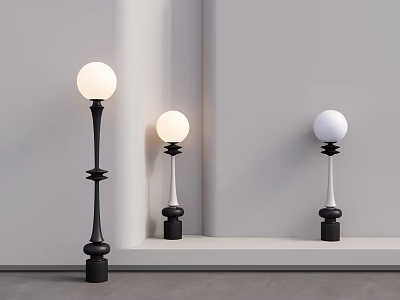 Modern Floor Lamps With Spherical White Shades And Black White Bases For Interior Decor 3d model