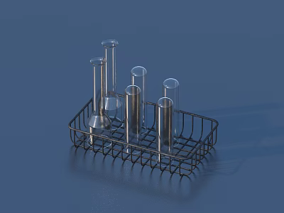Household Glass And Metal Tubular Items Storage In Black Metal Rack 3d model