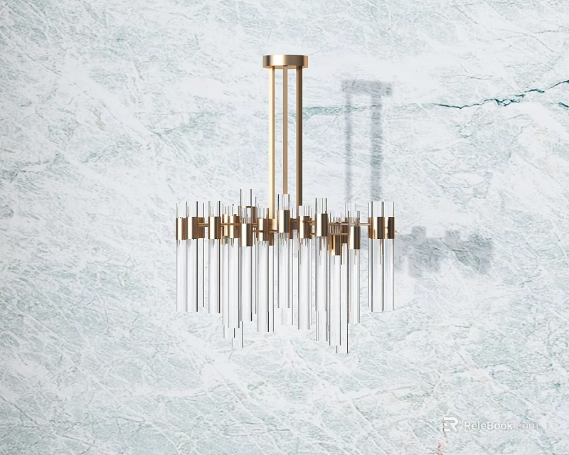 Elegant Modern Crystal Chandelier With Brass Frame And Hanging Crystal Stems 3d model 