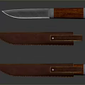 Classic Fixed Blade Knife With Brown Leather Sheath And Wooden Handle Design