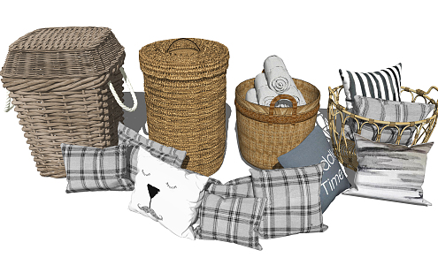 Nordic Storage Basket Rattan Basket Storage Basket Pillow Combination 3d model