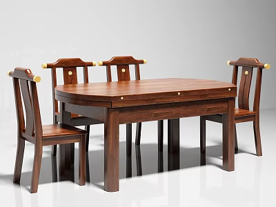 Classic Wooden Dining Table Set With Four Chairs And Golden Accents 3d model