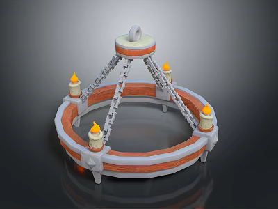 Lighting Fixture Set Round Chandelier With Candle Shaped Lamps Orange White Color And Chain Decoration 3d model