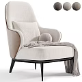 Comfortable Beige Linen Lounge Chair With Soft Pillow And Cozy Knit Blanket