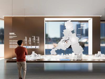 Enterprise Exhibition Hall Featuring 3D Models Regional Map And Interactive Visitor Displays 3d model