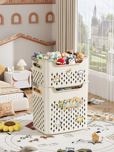 Stackable Storage Baskets With Cartoon Patterns For Stuffed Toys In Kids Room Home Living Supplies 3d model 