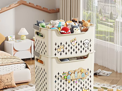 Stackable Storage Baskets With Cartoon Patterns For Stuffed Toys In Kids Room Home Living Supplies 3d model